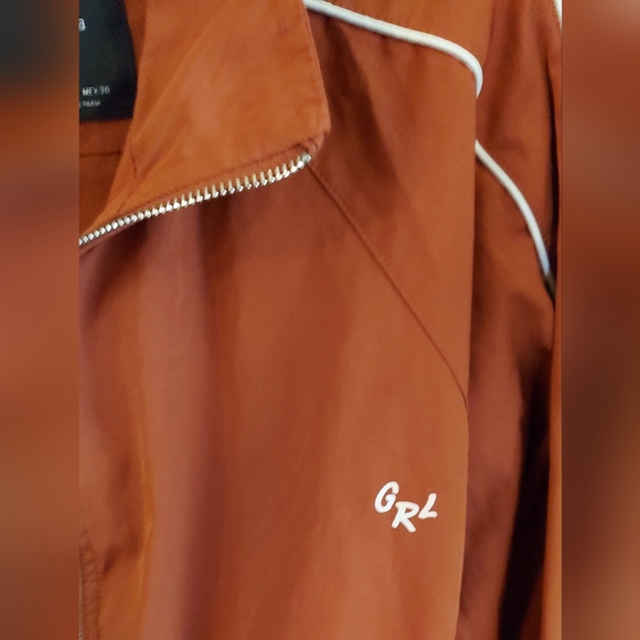 Bershka Orange Zipper Crop Jacket White Stripe Sz L Preppy Revival Tenniscore - Picture 4 of 13